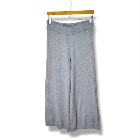 NWT Cupio Wide Leg Knit Pants L Gray Cropped Lounge Minimalist Fall Pull On - Picture 1 of 10